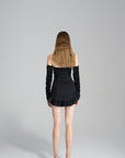 BACLK RUFFLE MINI DRESS